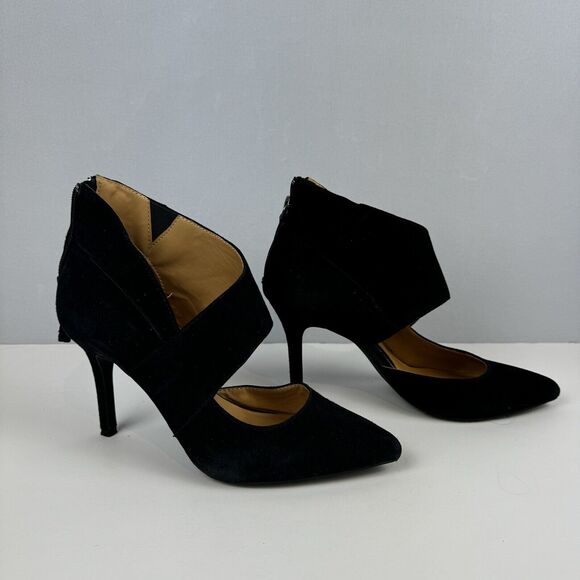 Tesori Black Suede Cross Strap Heels Size 6.5M Elegant Dress Shoes Cocktail date - Picture 5 of 11